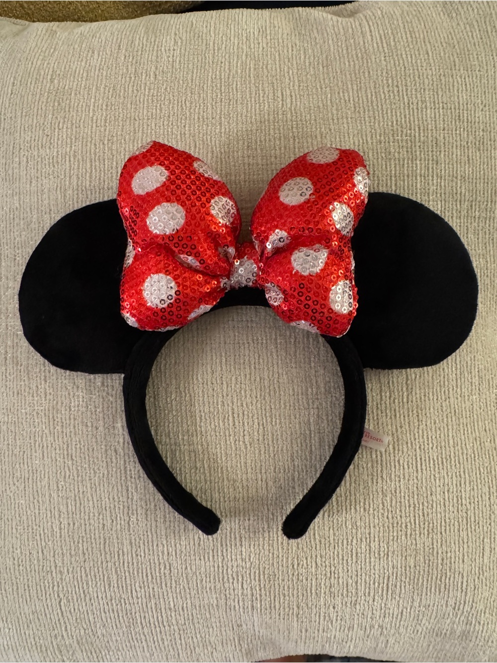 Tokyo Disney Black Minnie Mouse Ears Headband with Red Polka Dot Sequin Bow